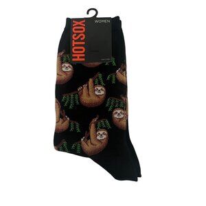 Hot Sox Womens Crew Socks Sloth Print Black Novelty Animal New Size 9-11